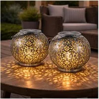 Expo Börse LED Kugelleuchte, Leuchtmittel inklusive, Warmweiß, Solarlampe Hängeleuchte Tischlampe Gartendeko LED 2er Set