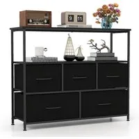 COSTWAY Sideboard, mit 5 Stoff Schubladen & Regalen Schubladenschrank