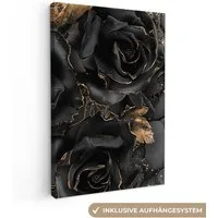 OneMillionCanvasses® Leinwandbild Rosen - Schwarz - Blumen - Gold, Fotodruck (1 St), Leinwand Canvas Wandbild, Wanddekoration 20x30 cm