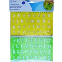 Topwrite Kids Zeichenschablone BUCHSTABENSCHABLONEN Set 2-teilig aus Kunststoff Linien 00 (Gelb/Grün), Zahlenschablonen Buchstaben Ziffern Alphabet Schablonen Sonderzeichen
