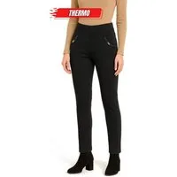 dy_mode Thermohose Damen Thermohose Schwarz Stretchhose mit Innenfutter Winterhose in Unifarbe, Middel Waist, mit Innenfutter, mit elastischem Bund