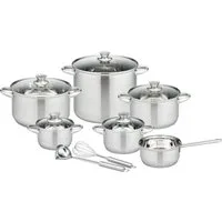 GSW Topf-Set Rigo, Edelstahl (Set, 13-tlg., Kochtopf 14/16/20/24 cm, 1 Stielkasserolle 16 cm, Gemüsetopf 26 cm), Literskala, Induktion, inkl. Küchenhelfer