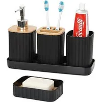 Cheffinger Seifenspender Bad-Accessoire Set 5-tlg Seifenspender Zahnputzbecher schwarz