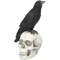 CEPEWA Dekofigur Rabe Totenschädel Polyresin 11x14x8cm Totenkopf Krähe Halloween Deko