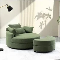 YHL Voyura Ecksofa Sessel YHL Voyura - mit Hocker, Dunkelgrau Leinen, Stauraum
