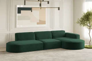 Ecksofa Designersofa PALMA in Stoff Noel Grün Ottomane Rechts