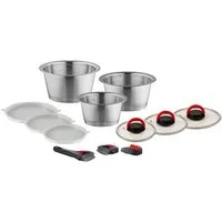 Kuppels Topf-Set QUICK CLACK PRO, Edelstahl 18/10 (Kochgeschirr, Campinggeschirr, Je 3 Basistöpfe, Griffe, Topf- und Frischhaltedeckel), mit abnehmbaren, austauschbaren Griffen, 12-teilig