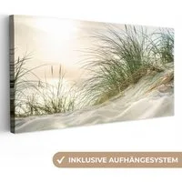OneMillionCanvasses® Leinwandbild Panorama Dünen mit Strandhafer in der Sonne des Nationalparks Schleswi, Fotodruck (1 St), Leinwand Bilder für Wohnzimmer Schlafzimmer 60x30 cm