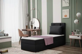 Boxspringbett Schlafzimmerbett SALMA 90x200cm in Stoff Soro Schwarz