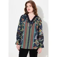 Ulla Popken Longbluse Bluse Spitze Rüschen V-Ausschnitt Langarm