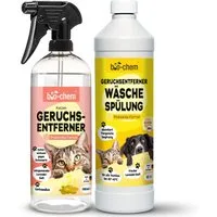 bio-chem Geruchsentferner Enzymreiniger Katzenurin 750 ml mit Mikroorganismen gegen Tiergerüche (Geruchsentferner Katze 0.75 l + Geruchsentferner Wäschespülung 1 L)