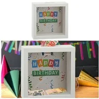 CEPEWA Spardose Spardose Geburtstag 14,5cm Rahmen MDF Glas