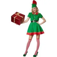 dressforfun Engel-Kostüm Frauenkostüm Fleißige Weihnachtselfe, Weihnachtliches Kostüm in den Farben Rot und Grün
