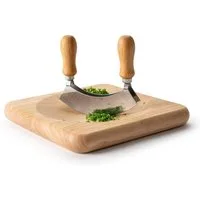 Continenta Schneidebrett Wiegemesserbrett inkl. Messer, Massivholz, (Set, 2-St., Brett & Wiegemesser), Gummibaumholz, 22,5x22,5x2,8 cm