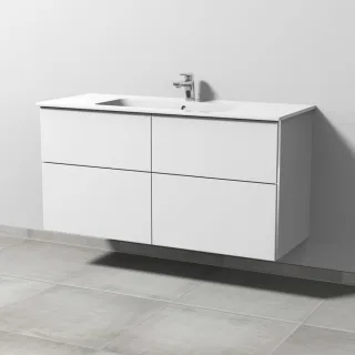 Sanipa 3way Waschtischunterbau zu Duravit ME by Starck Waschtisch mit 4 Auszügen, Weiß-Soft BR72743