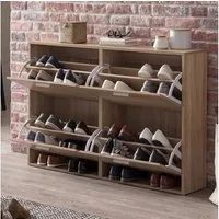 FINEBUY Schuhkipper SuVa14542_1 Schuhschrank Schuhregal Flurschrank 24 Paar Schuhe (Schuhregal Sonoma 4 Fächer, Modern 120 x 81 x 24cm), Design Schuhkommode Hoch, Schuhschrank mit Ablage