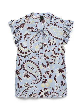VERO MODA - VMNELLIE CARLA SL FRILL TOP WVN GA Brunnera Blue - Gr. - S