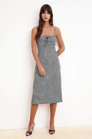 Kariertes ärmelloses A-Linien-Midikleid für Damen
