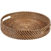 Casa Moro Dekotablett Rattan Serviertablett BEA rund mit Griffen (Servierplatte rustikal geflochten, Boho Chic Servierteller Deko-Tablett), dekoratives Tablett für Getränke, Frühstück, Tee, Service