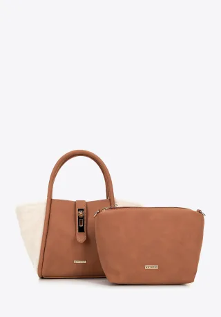 Wittchen Damen-Etui aus Öko-Leder und Pelz, beige