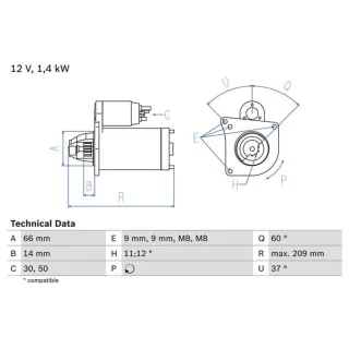 Bosch Anlasser 1,4 kW Citroen Fiat Opel Peugeot Toyota 0986021651