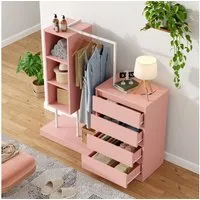 STILVORA Garderoben-Set Garderoben-Set mit Schublade Garderobenschrank mit Kleiderstange Rosa, (Rosa Kleiderschrank-Set mit Schubladen & Kleiderstange – Flexibler Stauraum, stabiler Metallrahmen., B140/W40/H135)