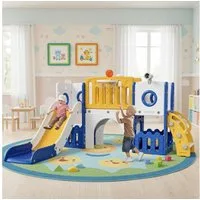 TLGREEN Rutsche,9-in-1 Indoor & Outdoor Spielset für Kleinkinder, (179cm Rutsche mit Kletterwand, Basketballkorb, Kinder Spielplatz, mit 2PCS Moduls), Tunnel & Montessori Spielzeug, Sicher, Stabil bis 60kg