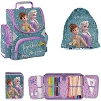 PASO Schulranzen SCHULSET: SCHULRANZEN, TURNBEUTEL, BEFÜLLTE FEDERMAPPE - FROZEN (Schulset, 3-teilig), türkis, rosa