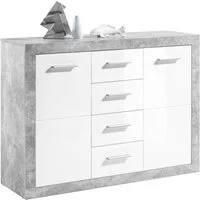 HBZ Kommode Stone 2 weiß Glanz, BxHxT 117x88x37 cm, Kommode mit 2 Türen, 4 Schubkästen, 2 Einlegeböden