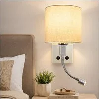 ZMH LED Wandleuchte Innen mit Schalter Leselampe Schwenkbar Bettleuchte für Wohnzimmer, Zum Gebrauch im Freien und in geschlossenen Räumen, LED fest integriert, 3000K, Wandlampe mit grauem Glasschirm