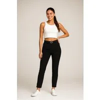 Kendindza Collection Stretch-Hose Damen Hose Stretch mit Gürtel Stoffhose Damen elegant lang Elastisch Chinohose Damen