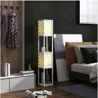 HOMCOM Stehlampe moderne Stehleuchte mit Regalen, Fußschalter und Zugkette, ohne Leuchtmittel, für Wohnzimmer, Schlafzimmer, Weiß