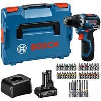 Akku-Bohrschrauber GSR 12V-32 Professional, 12Volt blau/schwarz, Li-Ionen Akku 2,0Ah + 4,0Ah, 40-teiliges Zubehör-Set, L-BOXX