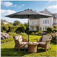 LALAHO Sonnenschirm Strandschirm Neigbar, Sonnenschirme,Balkonschirm,Gartenschirm, 270cm Gartensonnenschirm mit Kurbel & Neigefunktion