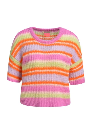 Smith&Soul - Striped Hairy Half Slv Pullover hot orange print - Gr. - L