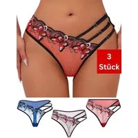 Elegant Love Tangaslip Damen-Tanga transparent, Schmetterling-Stickerei - Sexy Unterwäsche (Packung, 3er-Pack) String für Damen, aufwändig bestickt, Riemchen