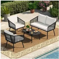 COSTWAY Gartenlounge-Set, (4-tlg), mit Esstisch, Balkonset 4 Personen mit Kissen