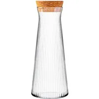 KONZEPT Wasserkaraffe 1 Liter, robustes geriffeltes Glas, BPA-frei, mit Korkverschluss, zum Servieren von Wasser, Wein, Säften sowie als Vase