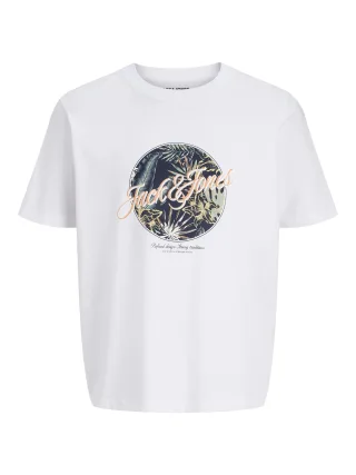 JACK&JONES - JJHONOLULU SHAPE TEE SS CREW NECK LN Bright White - Gr. - M
