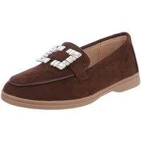 Ital-Design Eleganter Damenschuh mit Schnalle für Alltag und Freizeit Slipper (91409575) Blockabsatz Mokassins in Braun