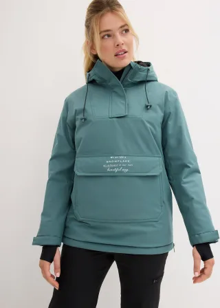 bonprix wasserdichte Ski Funktions-Schlupfjacke mit Fleece-Futter, grün, Gr.48, Skijacke zum Reinschlüpfen mit Fleece-Futter, Oversized