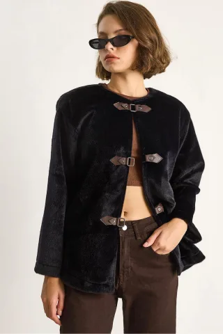 Texturierter Gabardine-Mantel mit Knopfleiste und Jacketkragen