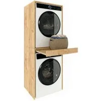 TREND WERK Waschmaschinenumbauschrank 66×64×184 cm - für Waschmaschine & Trockner übereinander (Waschraum Möbel Schrank für Waschküche mit Stauraum) Waschturm für Waschmaschine & Trockner mit Ausziehbrett & Hochschrank