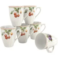 CreaTable Becher Kaffeebecher Flora Orchard, 6-tlg., Porzellan, Tassen Set, 6-teilig