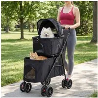 oyajia Hundebuggy 2in1 Hundewagen Faltbar & klappbar mit Netzfenster, (Hundewagen, Stoßfest & platzsparend für kleine Hunde/Katzen), Haustierbuggy für 2 Tiere bis 15kg