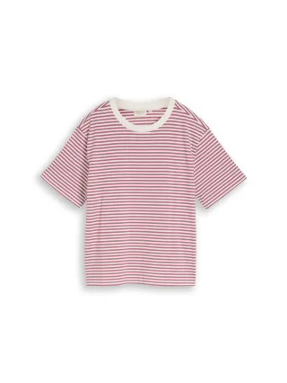 Denim Tom Tailor - Boxy Fit T-Shirt mauve white stripe - Gr. - L