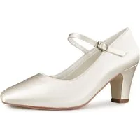 White Lady 929 ivory Satin - bequeme Brautschuhe mit breitem Absatz Spangenpumps