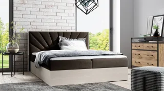Boxspringbett Bett DAIMON 120x200cm Nordic Teak Stoff Braun inkl. Bettkasten