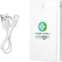 shop'n smile ideoon USB-C Mobiler Akku-Booster 4.000mAh Kabel & Lightning Adapter slim Powerbank 4000 mAh, 4000 mAh, ultra-slim, USB-C Ein-/Ausgang & integriertes Ladekabel