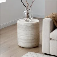 NJLyuhome Couchtisch Zylindrischer Beistelltisch & Wohnzimmertisch, 40 x 40 x 45,5 cm (1-St), Wunderschöner Travertin-Look aus strapazierfähigem Glasfaserbeton